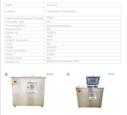 TOGO 30 kg Capacità Macchina per il compostaggio dei rifiuti da cucina con lavorazione di 21-24 ore e costruzione in acciaio inossidabile