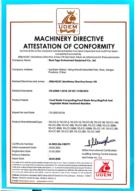 La CINA WuXi TOGO Environment Equipment Co., Ltd. Certificazioni